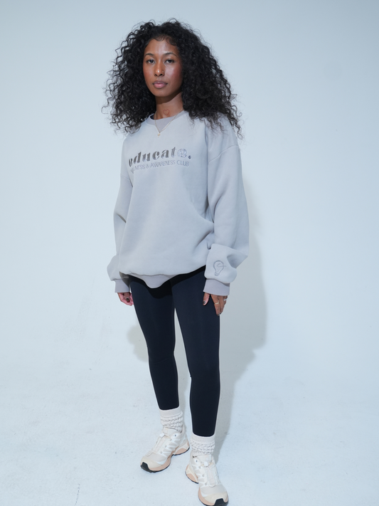 Gray Embroidered EDUCATE Crewneck