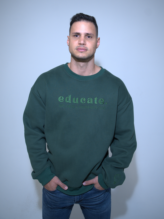 Green Embroidered EDUCATE Crewneck